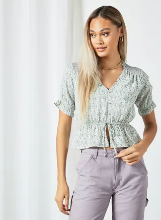 Floral Print Top Green-AOP 