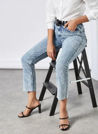 Cropped Slim Fit Jeans Blue 
