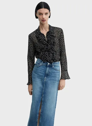 Ruffle Detail Printed Top 