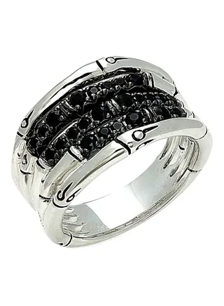Bamboo Sterling Silver and Black Sapphire Ring for Women Size 7 