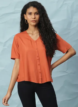 V-Neck Casual Top Dull Orange 
