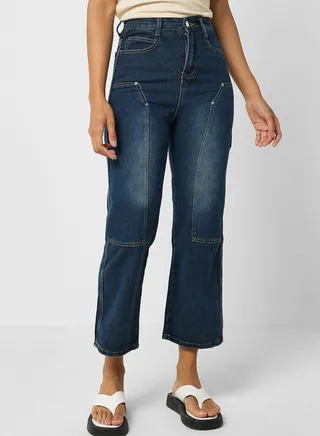 Pocket Pattern Detail High Waist Jeans 
