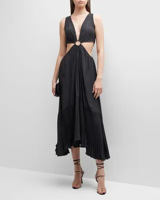 Haytie Pleated Cutout Midi Dress