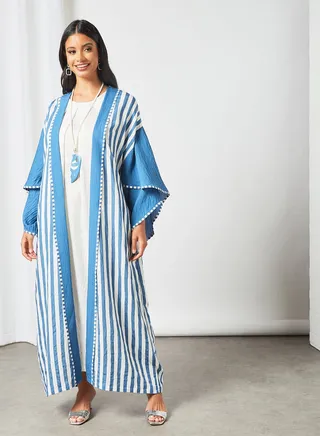 Comfortable Modest Bisht Blue/White 