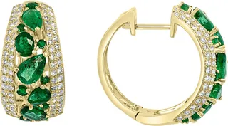 14K Gold Emerald & Diamond Hoop Earrings - 0.75 ctw.