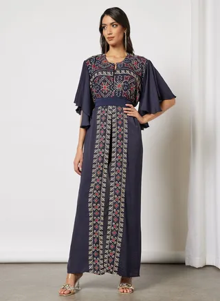 Ruffled Sleeve Bisht Palestinian Embroidery With Belt 