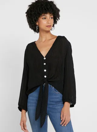 Front Knot Ribbed Top 