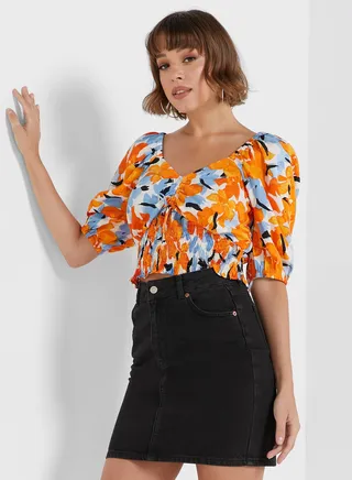 V-Neck Printed Crop Top 