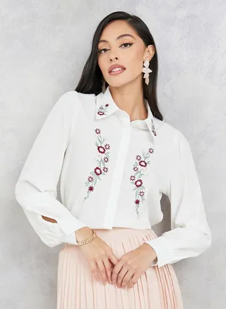 Floral Embroidered Shirt with Long Sleeves