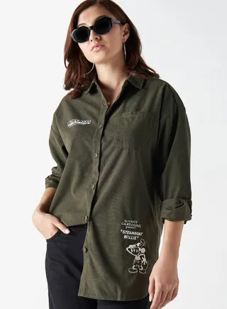 Mickey Mouse Prints Button Down Shirt