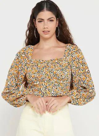 Tie Detail Printed Crop Top 
