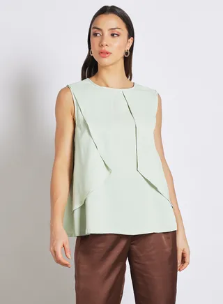 Women's casual sleevess false tow piece Tops Light Green 