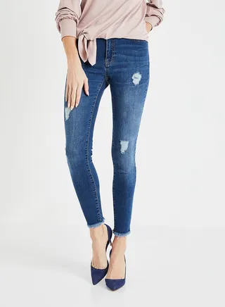 Distressed  Detail Slilm Jeans Blue 