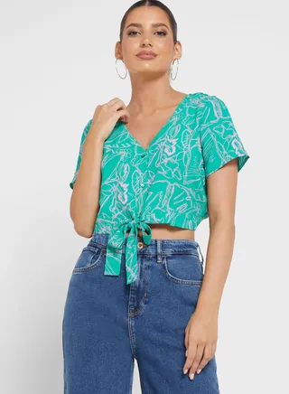 Tie Detail Printed Crop Top 