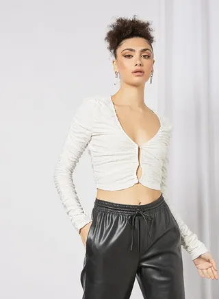 Textured Long Sleeve Top White 