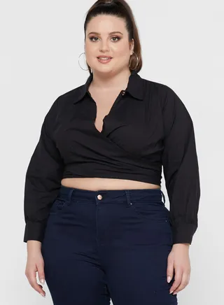 Solid Full-Sleeved Crop Top 