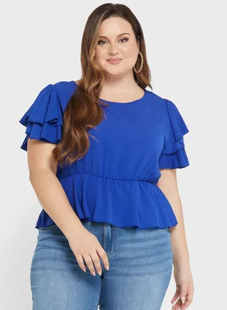 Frill Sleeve Detail Peplum Top 