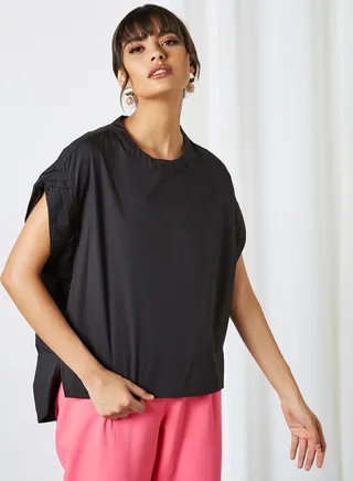 Plain Cap Sleeve Blouse Black 