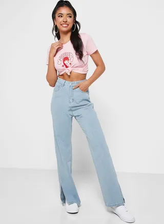 Classic Mom Jeans With Slit Hem