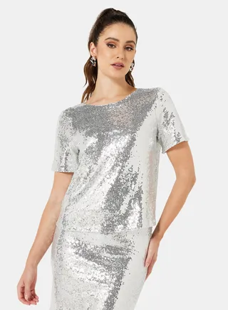Sequin Detail Blouse Silver 