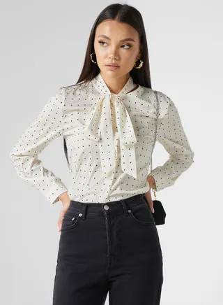 Polka Dot Blouse With Neck Tie