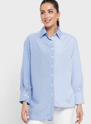 Asymmetrical Hem Striped Shirt