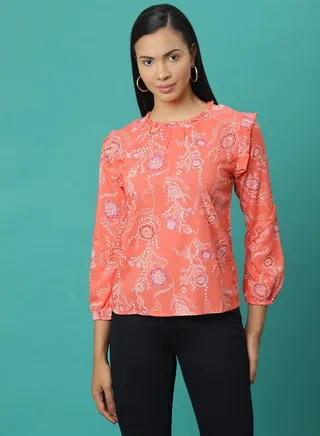 All Over Print Top peach multicolor 