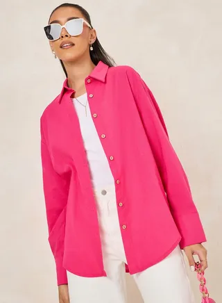 Linen Look Oversized Longline Shirt