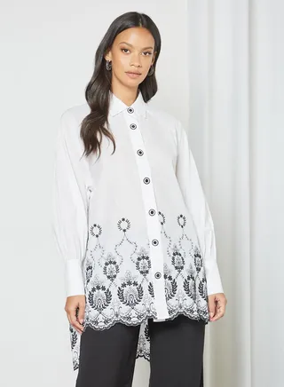Embroidered Longline Shirt Black/White 