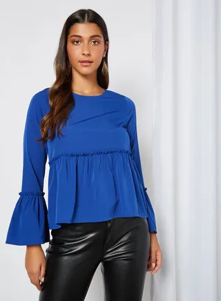 Bell Sleeve Solid Top Cobalt Blue 