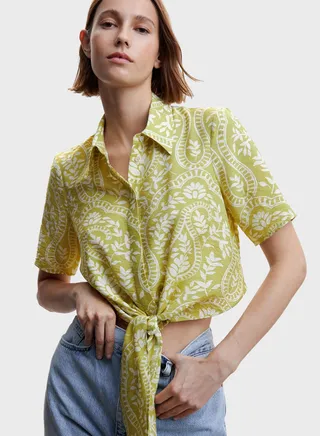 Printed Tie Detail Shirt