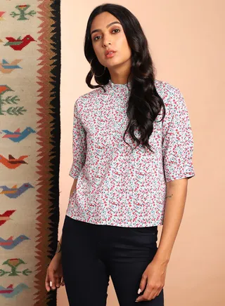 Short Sleeve Printed Casual Top light pink multicolor 