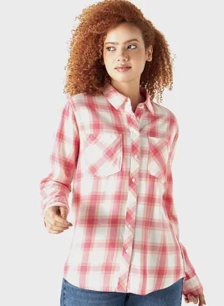 Checked Button Down Denim Shirt 
