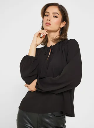 Balloon Sleeve Tie Detail Top 