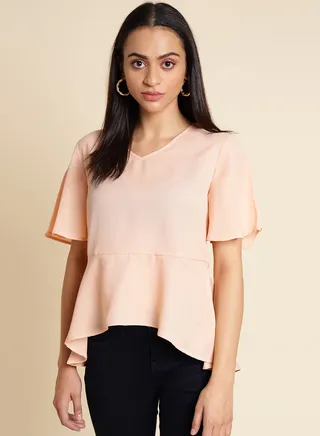 Plain Ruffle Top Peach 