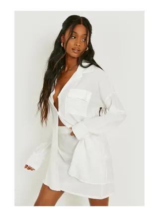 Textured Relaxed Fit Longline Shirt 