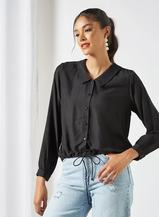 Drawstring Hem Top Black 