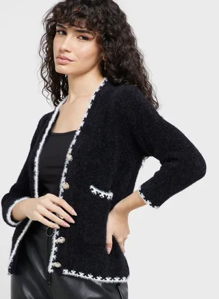 Contrast Trim Detail Cardigan