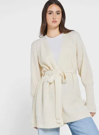Longline Cardigan With Tie Front 