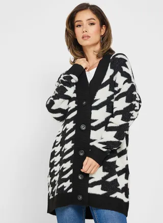 V-Neck Printed Cardigan