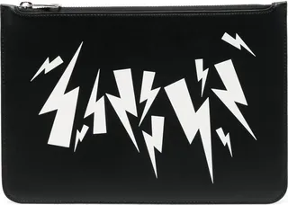Logo-Print Leather Clutch Bag
