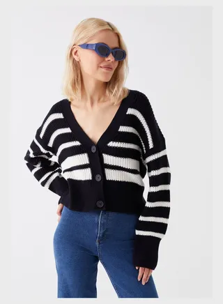 Striped V-Neck Cardigan 