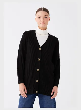 V-Neck Ribbed Cardigan 