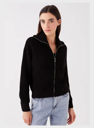 Zip Through Ribbed Cardigan