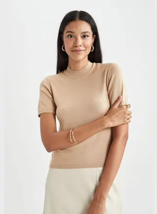 Fitted Short Sleeve Sweater 