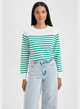 Regular Fit Crrew Neck Stripe Detail Sweater