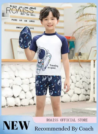 2Pcs Professional Training Swimsuit for Children Round Neck Quick Dry Elastic Hot Spring Split Set Kids Soft Skin-Friendly Breathable Bathing Suit Recommended by Coach Cute Summer Gift 