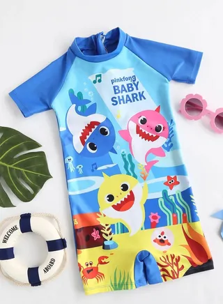 Boys Swimwear Suit Printed Fishes One Piece Kids Swimming at Sea, Beach and Pool 
