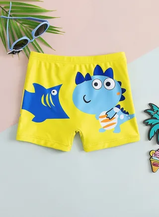 Boys Swim Short Printed Dinosaur And Shark One Piece Swimwear For Kids In Sea Beach Pool 
