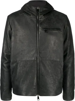 Hooded Zip-Fastening Leather Jacket